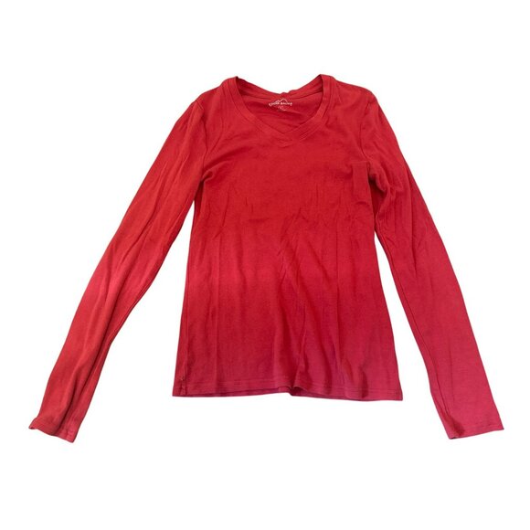 Eddie Bauer Womens Red Long Sleeve V-Neck Shirt S Basic Casual Workwear - Picture 1 of 4